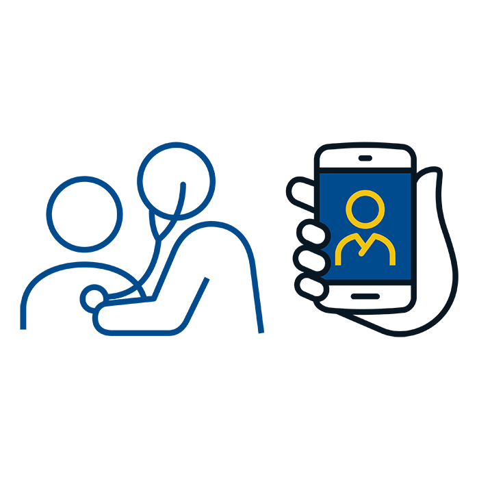 Illustrated cellphone depicting a telemedicine appointment